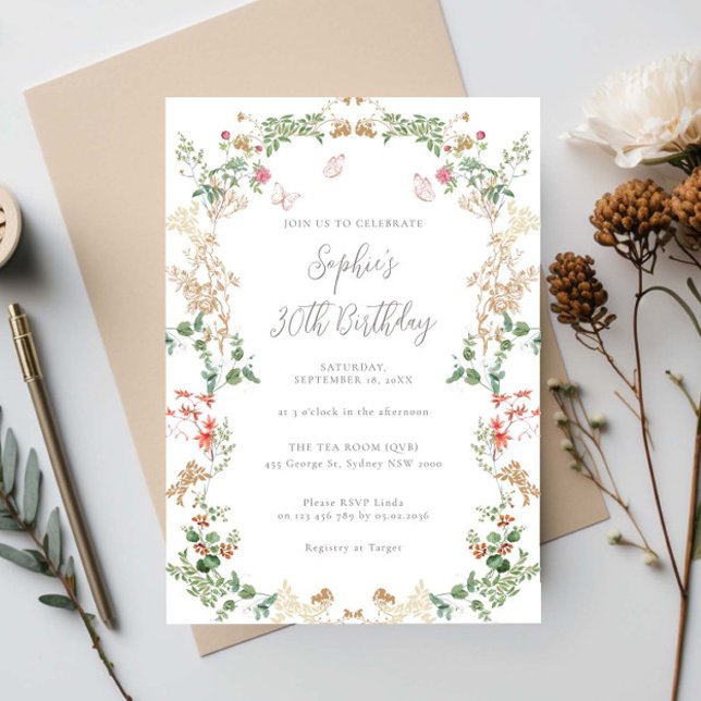 Invitación Jardín de flores silvestres elegante cumpleaños 30 (Subido por el creador)