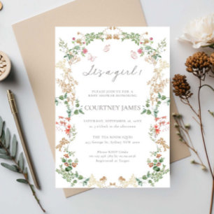 Invitación Jardín de flores silvestres elegante, es una niña 
