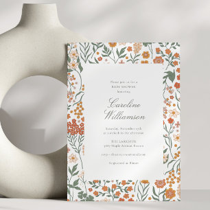 Invitación Jardín de flores silvestres naranjas, baby shower