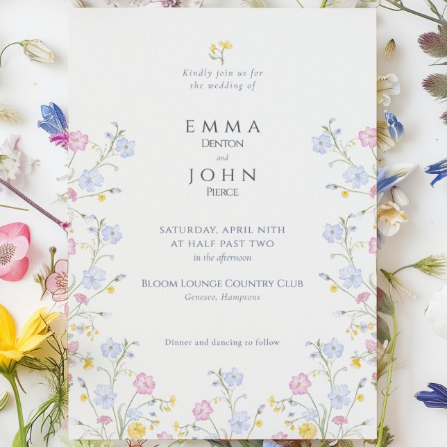 Invitación Jardín de flores silvestres prado elegante boda (Elegant Meadow Wildflower Garden Wedding Invitation)