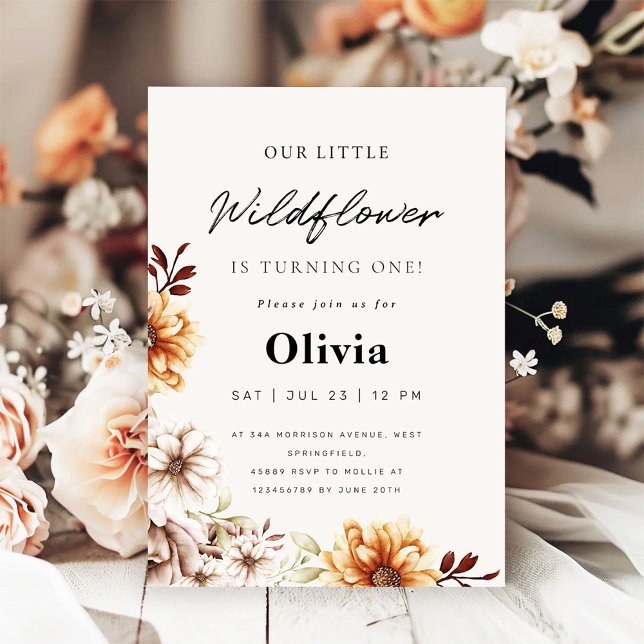 Invitación Jardín de flores silvestres primer cumpleaños flor (Subido por el creador)