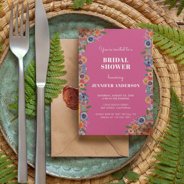 Invitación Jardín de flores silvestres rosa caliente, ducha d (Subido por el creador)