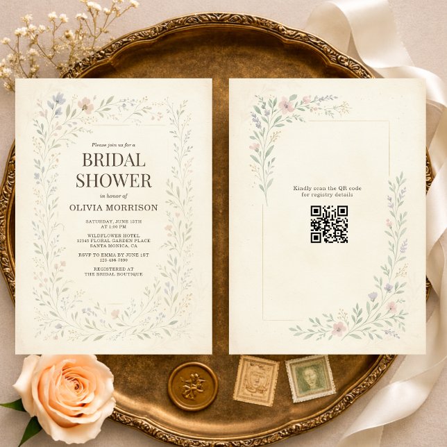 Invitación Jardín de flores silvestres rústico código QR para (Subido por el creador)