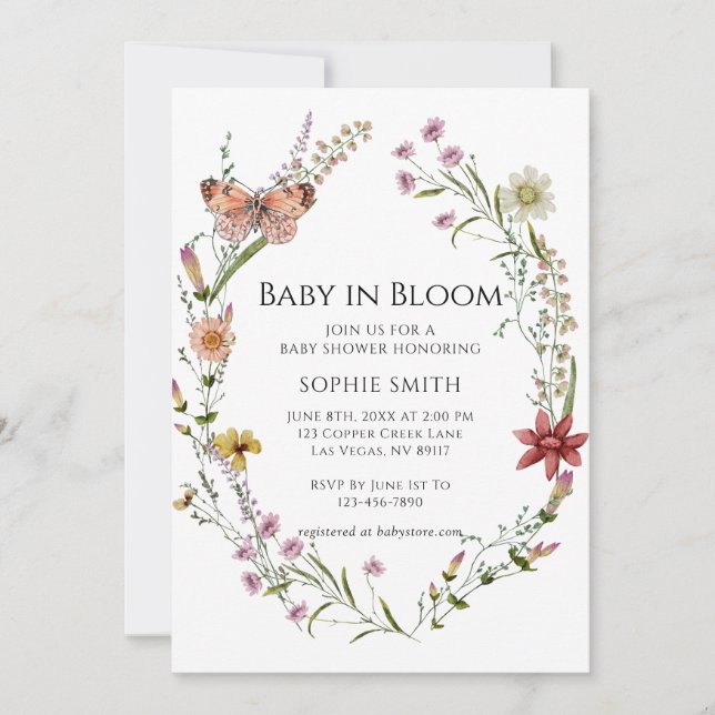 Invitación Jardín De Flores Silvestres Un Baby Shower En Bloo (Anverso)