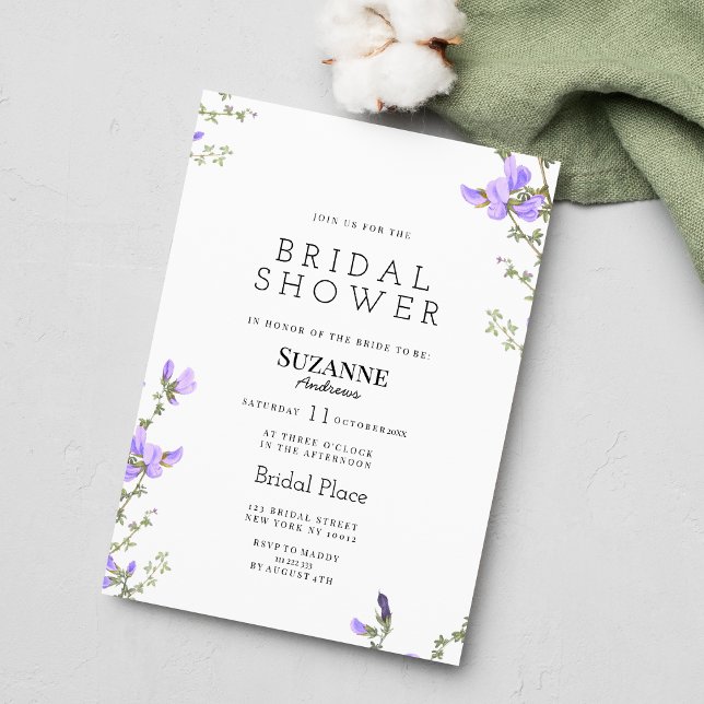 Invitación Jardín de flores silvestres verdes de primavera de (Spring lilac green wildflower garden Bridal Shower )