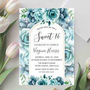 Invitación Jardín de Flores Verdes Dulce Dieciséis Cumpleaños