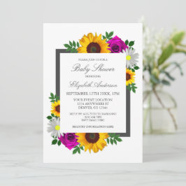 Invitación Jardín de Girasoles Rosa Margarita Floral Baby Sho