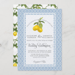 Invitación Jardín de granja Lemon BOHO Citrus Azul y Blanco