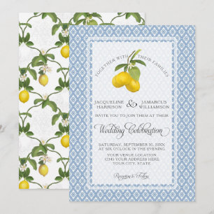 Invitación Jardín de granja Lemon BOHO Citrus Azul y Blanco