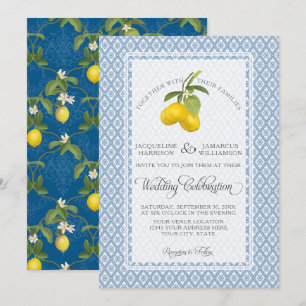 Invitación Jardín de granja Lemon BOHO Citrus Navy Blanco
