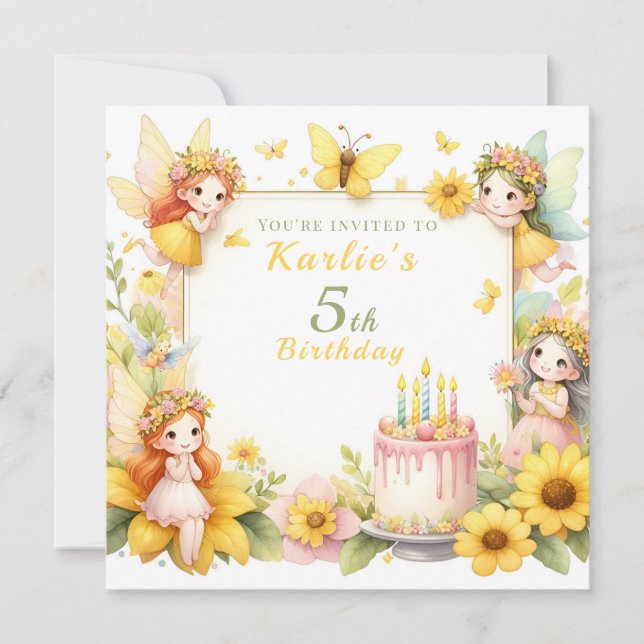 Invitación Jardín de hadas amarillo mágico - Cumpleaños (Anverso)