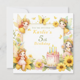 Invitación Jardín de hadas amarillo mágico - Cumpleaños