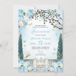 Invitación Jardín de hadas azules encantado Quinceanera