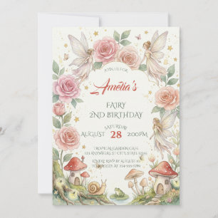 Invitación Jardín de Hadas Caprichoso Florales Acuarela Cumpl