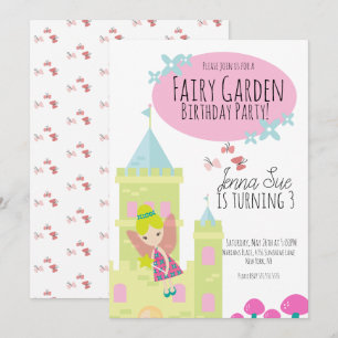Invitación Jardín de Hadas Cumpleaños 1 Castillo Mariposas 