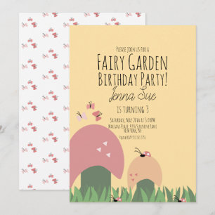 Invitación Jardín de Hadas Cumpleaños 1 Mariquitas Mariposas 