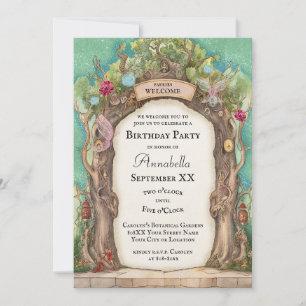 Invitación Jardín de Hadas del Bosque Encantado en Verde Bril