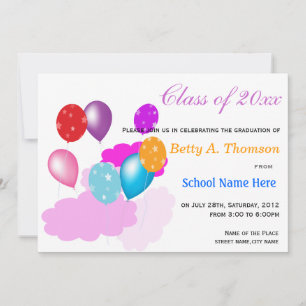 Invitación Jardín de infantes de nubes y globos coloridos