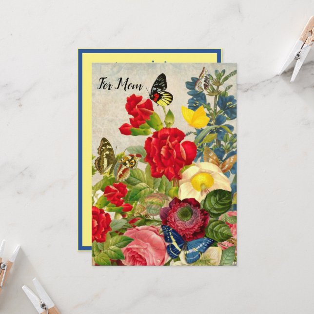 Invitación Jardín de la Madre Carnaciones Rosas Mariposas (Anverso/Reverso In Situ)