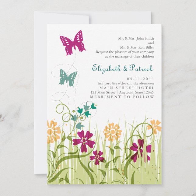Invitación Jardín de la mariposa en tonos de la joya (Anverso)