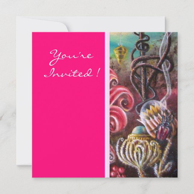 Invitación JARDÍN DE LA MELISA 2, rojo brillante, rosa verde (Anverso)