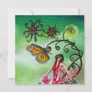 Invitación JARDÍN DE LA MELISA 2, rojo brillante, rosa verde