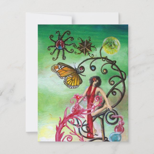 Invitación JARDÍN DE LA MELISA 2, rojo, rosa violeta (Anverso)
