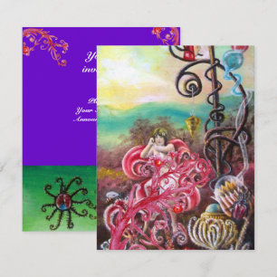 Invitación JARDÍN DE LA MELISA, rojo brillante, violeta rosa