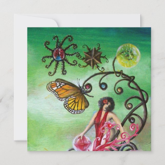 Invitación JARDÍN DE LA MELISSA 2, rojo brillante, verde rosa (Anverso)