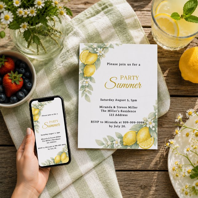 Invitación Jardín de limón cítrico Fiesta de Verano (Subido por el creador)