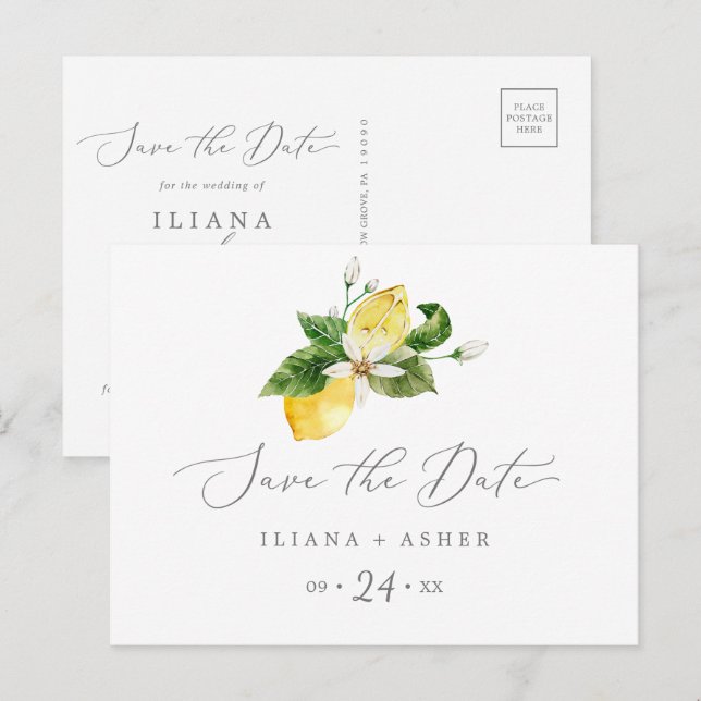 Invitación Jardín de limón moderno salve la postal de fecha (Anverso / Reverso)