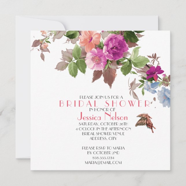 Invitación Jardín de mariposa de primavera Flores de novia du (Anverso)