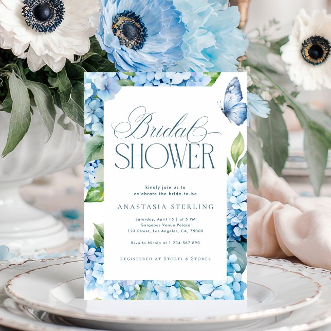 Invitación Jardín de Mariposas Azul Hydrangea Despedida de So (Subido por el creador)