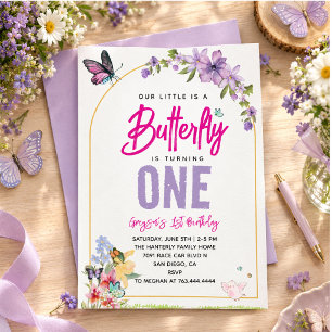 Invitación Jardín de Mariposas Caprichosas Cumpleaños 1
