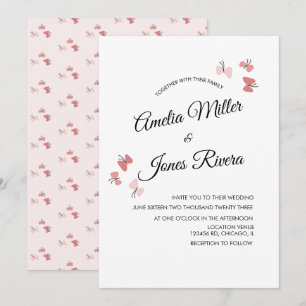 Invitación Jardín de Mariposas Rosadas Romántico Simple Boda