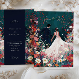 Invitación Jardín de Medianoche - Boda Verde azulado y de cor