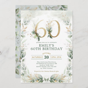 Invitación Jardín de Oro Eucalyptus Greenery 60 cumpleaños  