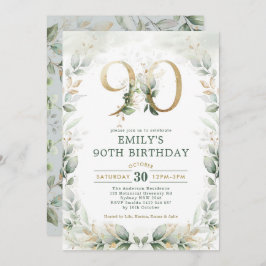Invitación Jardín de Oro Eucalyptus Greenery 90 cumpleaños