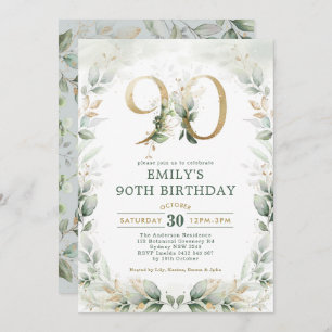 Invitación Jardín de Oro Eucalyptus Greenery 90 cumpleaños