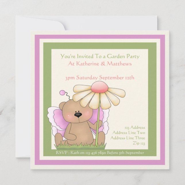 Invitación Jardín de Osos de Teddy (Anverso)
