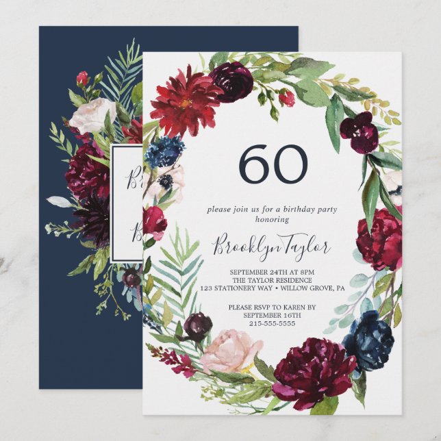 Invitación Jardín de otoño | Batalla de Borgoña Cumpleaños 60 (Anverso / Reverso)