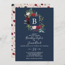 Invitación Jardín de otoño | Boda de Monograma Azul de la Mar