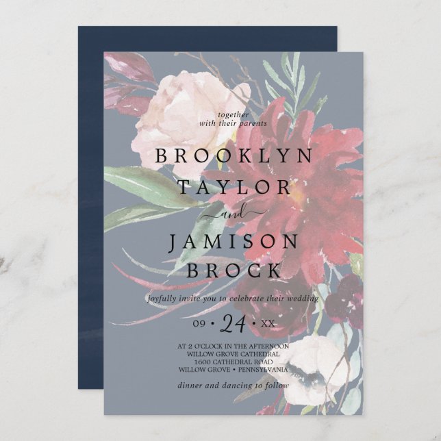 Invitación Jardín de otoño | Boda floral anticuado de la mari (Anverso / Reverso)