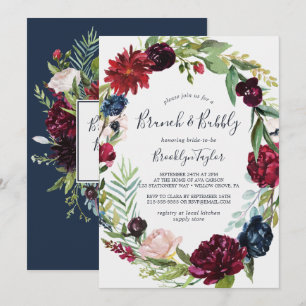 Invitación Jardín de otoño Burgundy Wreath Brunch y Bubbly
