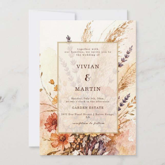Invitación Jardín de otoño en flor Boda (Anverso)