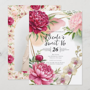 Invitación Jardín de Peonía y Orquídea Flores Glam Sweet 16
