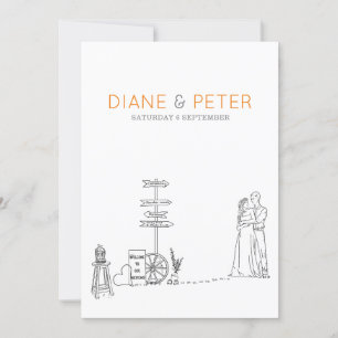 Invitación Jardín de picnic Minimalista Boda blanco y negro