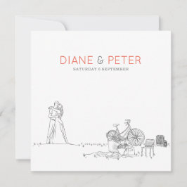 Invitación Jardín de picnic Minimalista Boda blanco y negro