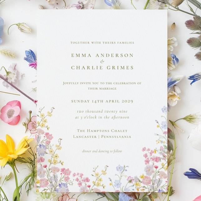 Invitación Jardín de praderas flores silvestres boda de prima (Meadows Garden Wildflowers Spring Summer Wedding Invitation)