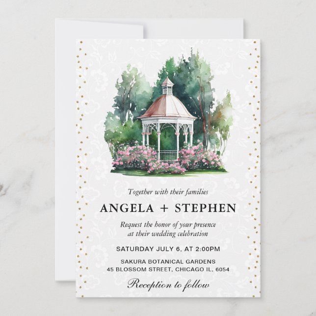 Invitación Jardín de primavera al aguarela Gazebo Boda (Anverso)